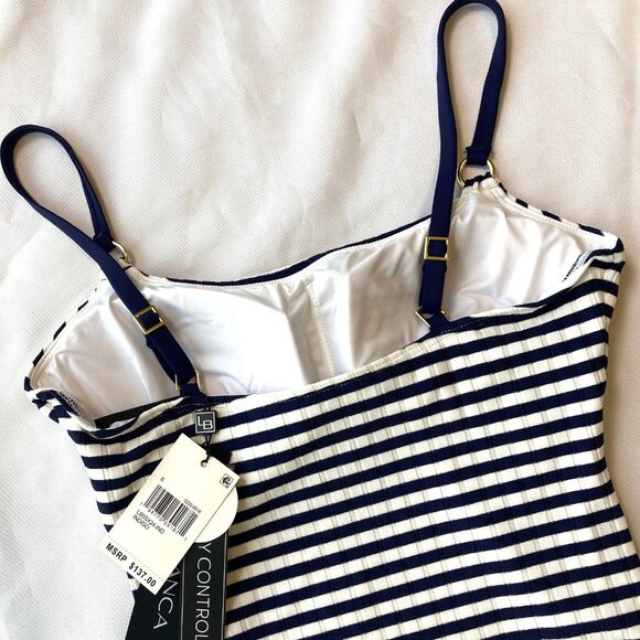 La Blanca Set Sail Lingerie One Piece Swimsuit Women's 6 Indigo Stripe NWT - Picture 11 of 12